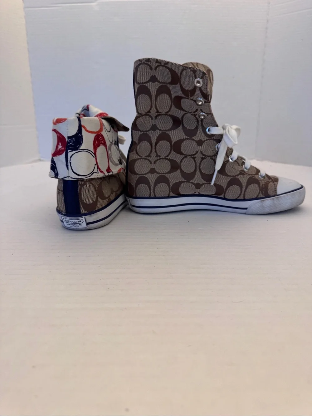 Coach Bonney Sneakers Signature C Women Size 7B Fold Over High Tops Tennis Shoes